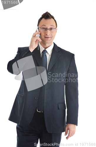 Image of one businessman with cellphone isolated on white