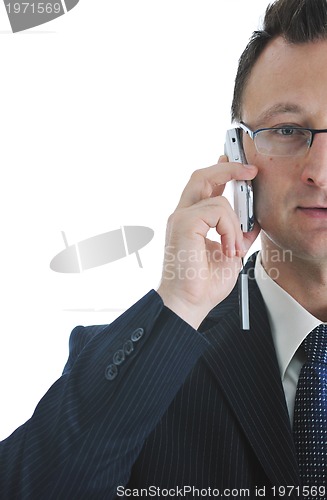 Image of businessman with cellphone isolated on white