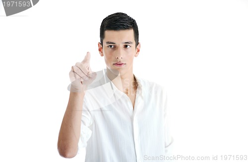 Image of businessman touching futuristic screen