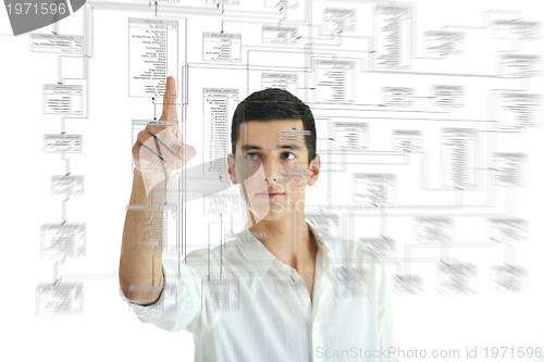 Image of businessman touching futuristic screen