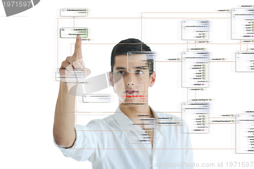 Image of businessman touching futuristic screen