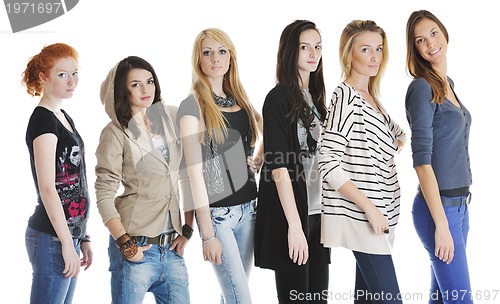 Image of happy girls group isolated on white