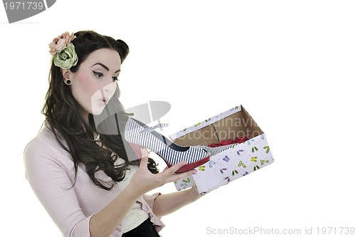 Image of happy young woman with new shoes