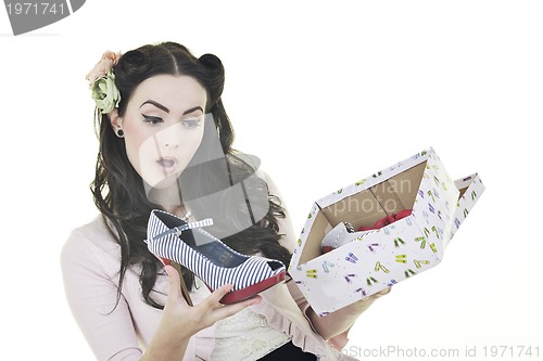 Image of happy young woman with new shoes