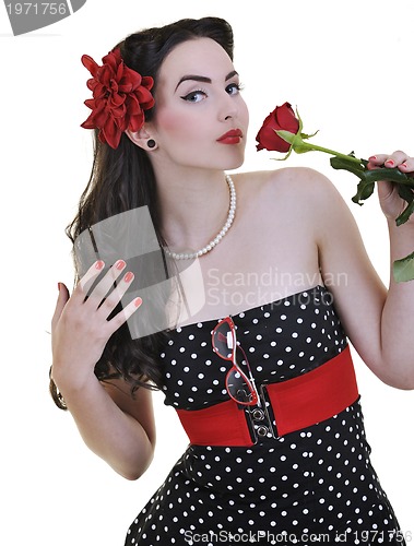 Image of young woman with rose flower isolated on white