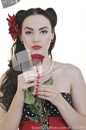 Image of young woman with rose flower isolated on white