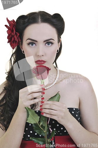 Image of young woman with rose flower isolated on white