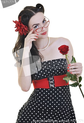 Image of young woman with rose flower isolated on white