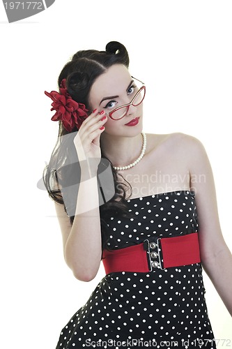 Image of young woman with rose flower isolated on white