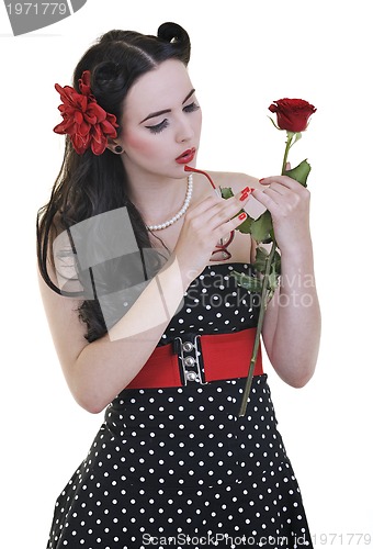 Image of young woman with rose flower isolated on white