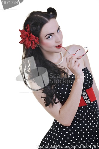 Image of young woman with rose flower isolated on white