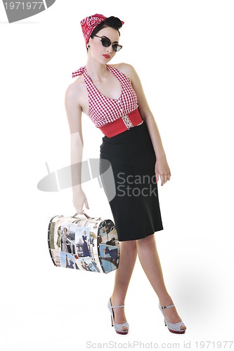 Image of isolated woman with travel bag