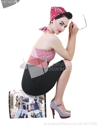 Image of isolated woman with travel bag