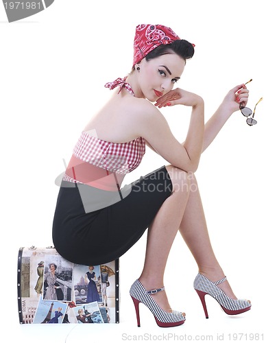 Image of isolated woman with travel bag