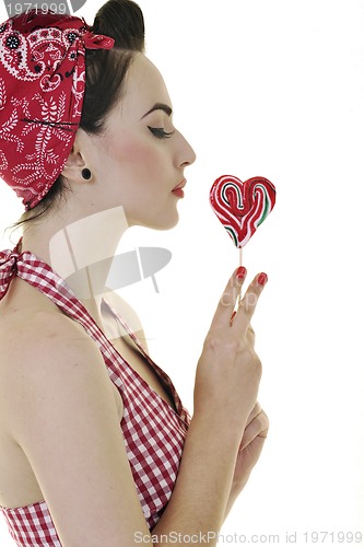 Image of pretty young happy woman with travel bag waiting and posing isol