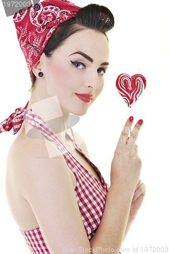 Image of pretty young happy woman with travel bag waiting and posing isol