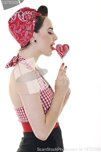 Image of pretty young happy woman with travel bag waiting and posing isol