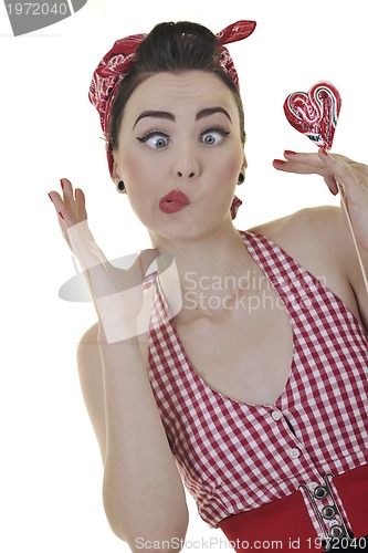 Image of pretty young happy woman with travel bag waiting and posing isol