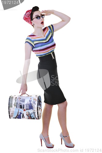 Image of isolated woman with travel bag