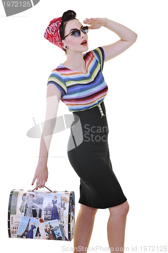 Image of isolated woman with travel bag
