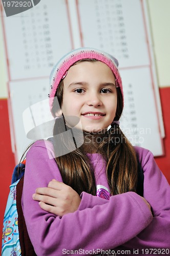 Image of happy school girl on math classeshappy school girl on math class