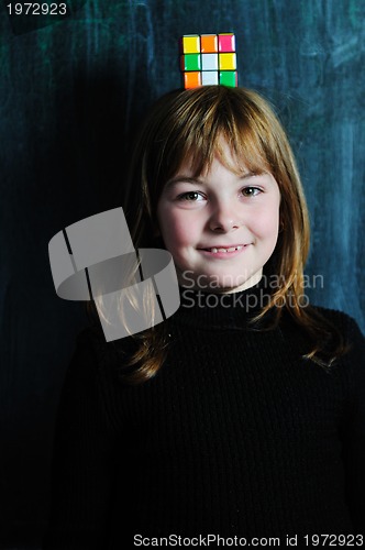 Image of happy school girl on math classeshappy school girl on math class