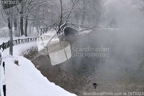 Image of small wooden bridge at winter