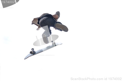 Image of Boy practicing skate in a skate park - isolated