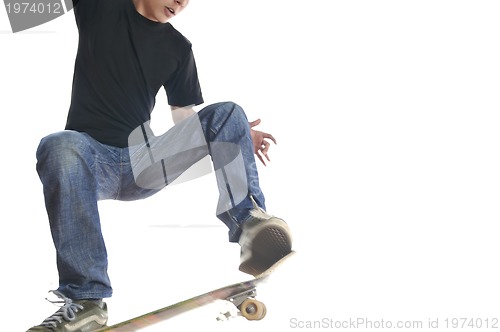 Image of Boy practicing skate in a skate park - isolated