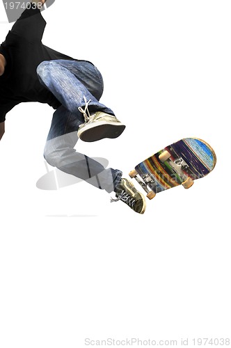 Image of Boy practicing skate in a skate park - isolated