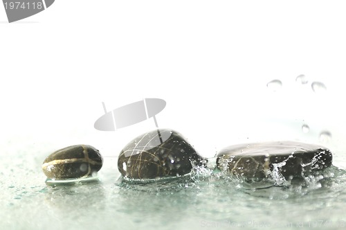 Image of isolated wet zen stones with splashing  water drops