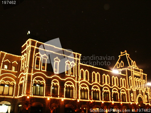 Image of building decorated with fires