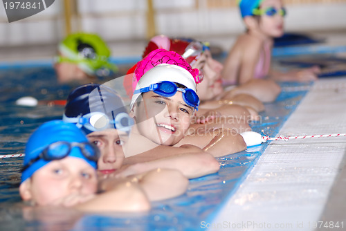 Image of .childrens in serie at swimming pool 