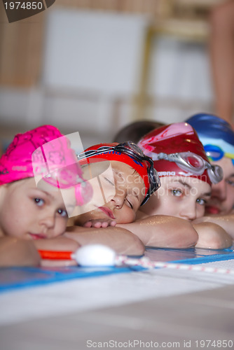 Image of .childrens in serie at swimming pool 