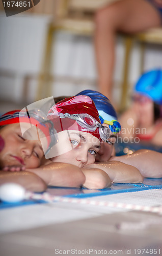 Image of .childrens in serie at swimming pool 