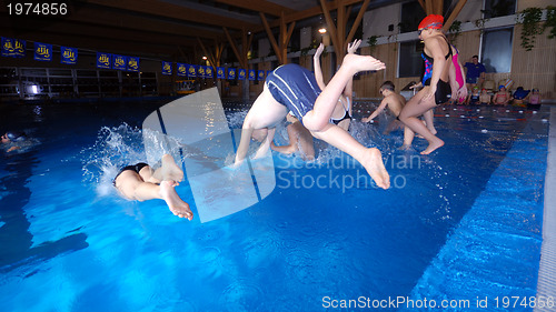Image of .happy childs jumping in a swimming pool