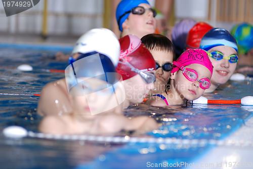 Image of .childrens in serie at swimming pool 