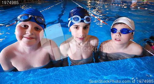 Image of .childrens in serie at swimming pool 