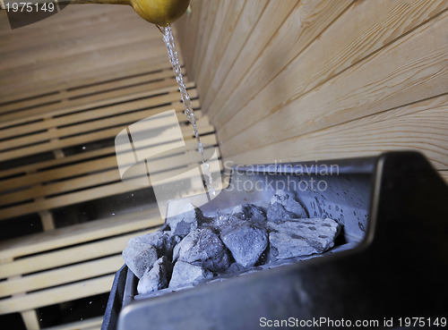 Image of hot stones and splashing water in sauna