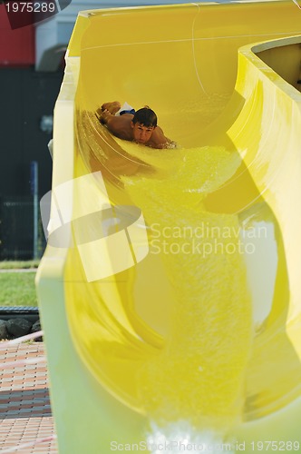 Image of water slide fun on outdoor pool