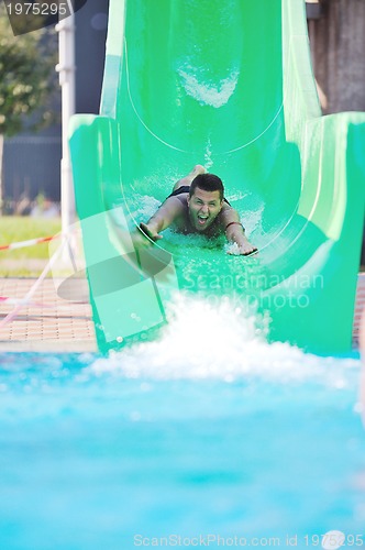 Image of water slide fun on outdoor pool