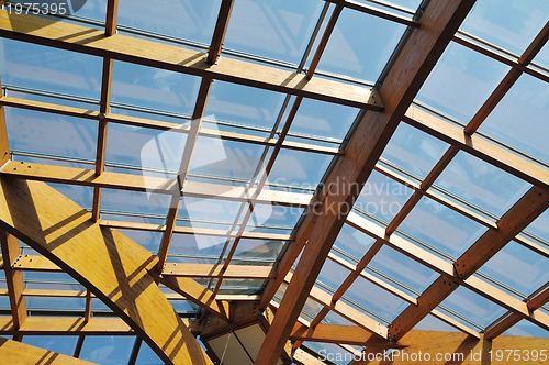 Image of palm and wooden roof construction