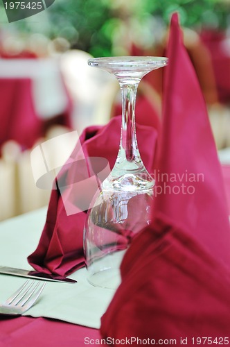 Image of restaurant table with empty wine glass