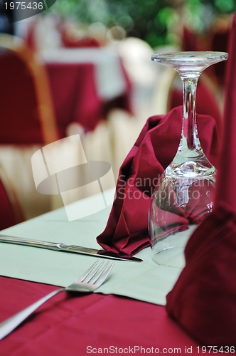 Image of restaurant table with empty wine glass