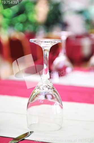 Image of restaurant table with empty wine glass