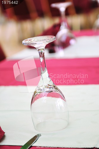 Image of restaurant table with empty wine glass