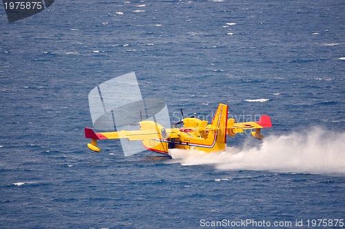 Image of Airplane on sea taking water