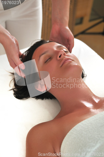 Image of beautiful woman have massage at spa and wellness center