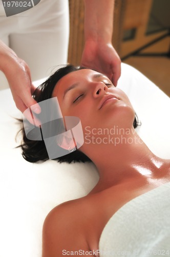 Image of beautiful woman have massage at spa and wellness center