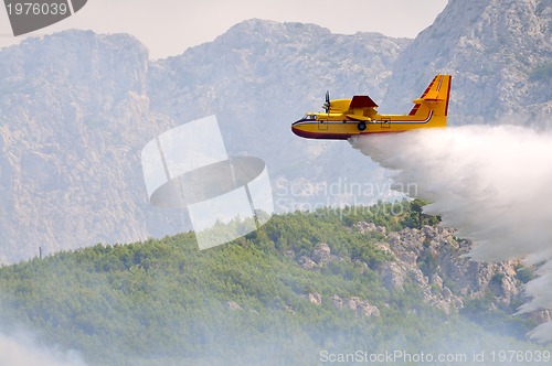 Image of Airplane droping water on fire 